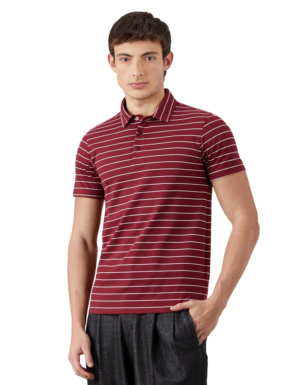 Amazon Brand – Symbol Men’s Cotton Rich Striper Polo Collar Striped Tshirts | Half Sleeves-Regular Fit (Available in Plus Sizes)