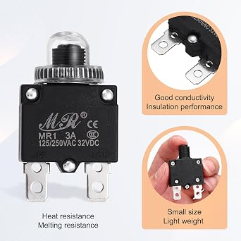 sourcing map 3Amp Push Button Circuit Breaker,125/250V AC 32V DC 3Pcs