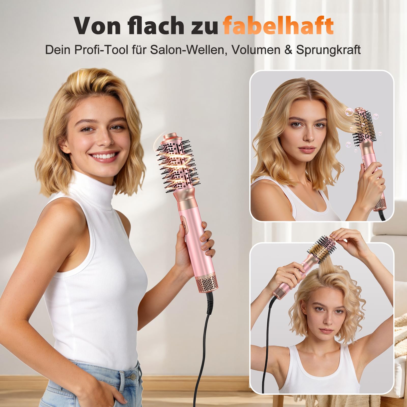 5-in-1-Föhnbürsten-Set, Upgrade-Haartrockner, Föhnbürste, Lockenwickler Automatisch und Paddelbürste, abnehmbare Heißluftbürsten-Styling-Tools, Hochgeschwindigkeits-Reisehaarglätter, Lockenstab