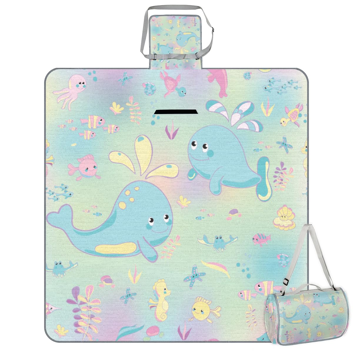 Shimoshe Picnic Blankets 57”x 59”, Sea Animal Whale Waterproof Sandproof Picnic Mat Lightweight Foldable Beach Blanket for Camping Park Grass Beach Outdoor Blanket