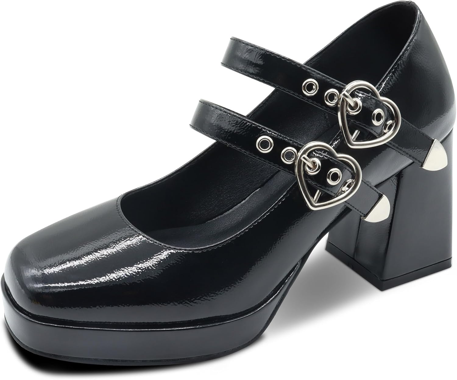 Women's Square Closed Toe Platform Chunky Strappy Block Heels Goth Mary Janes Shoes