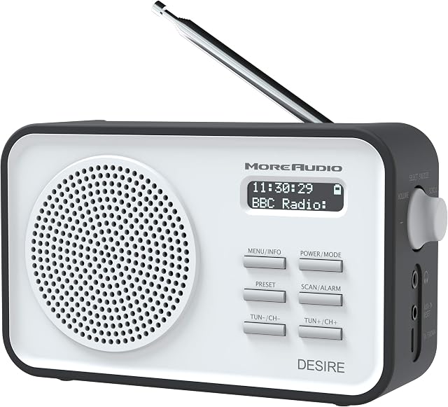 AZATOM Desire DAB+ DAB & FM Digital Radio - Dual Alarms - Clock - Portable - AUX - Headphone - Rechargeable battery 18hrs playtime & 60 Presets (Black)