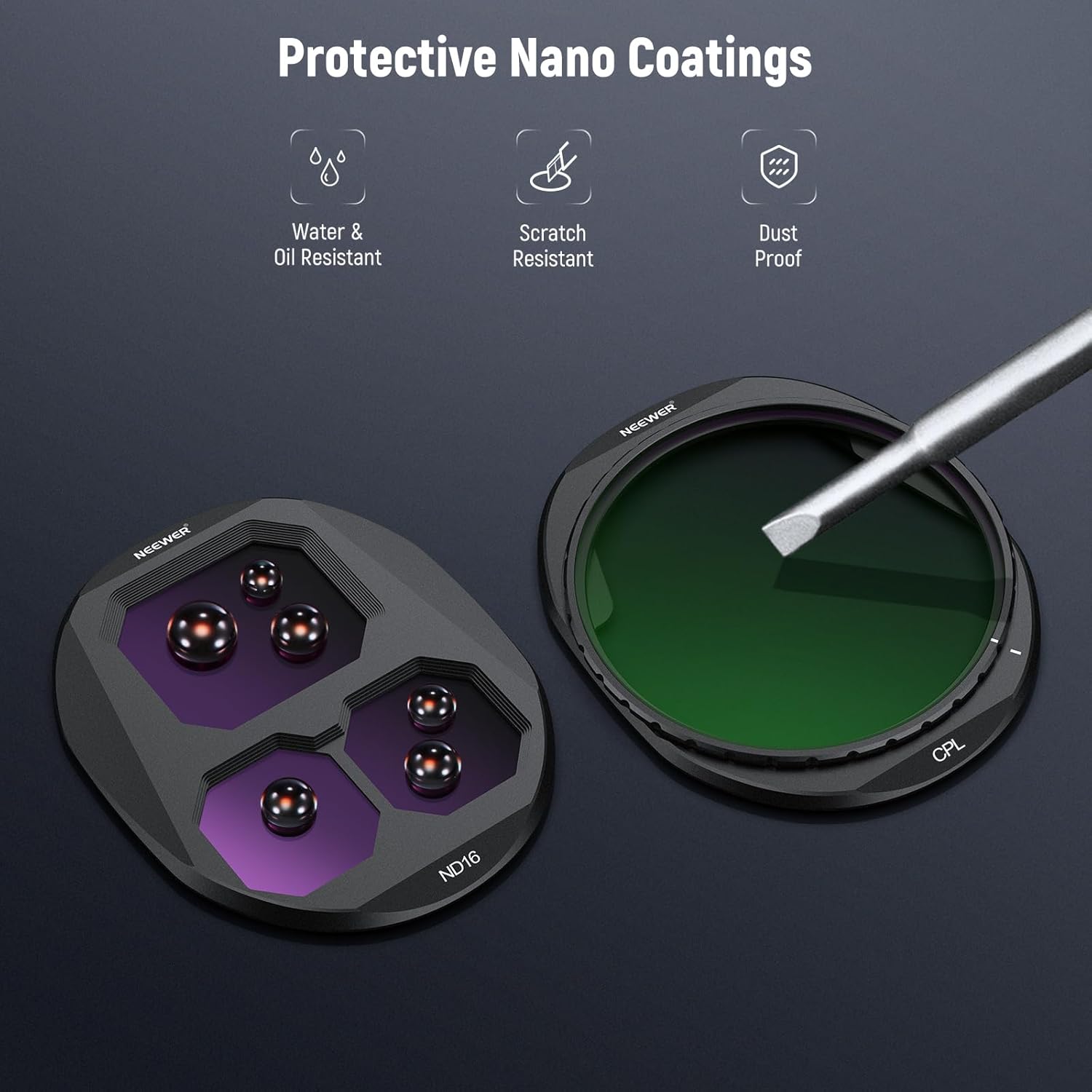 NEEWER CPL + ND Filter Set Compatible with DJI Mavic 4 Pro (4 Pack), Screw On Circular Polarizing ND8 ND16 ND32 Multicoated Optical Glass Neutral Density Drone Lens Filter with Magnetic Storage Case