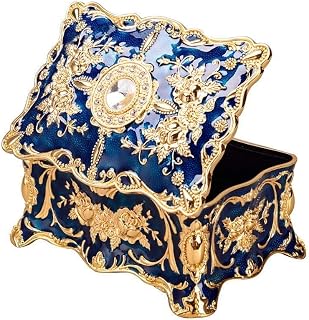 Feyarl Vintage Small Jewelry Trinket Box Wedding Ring Earrings Keepsake Box Treasure Chest Box Ornate Engraved Decor Box Exquisite Gift for Birthday Home Decor (4.72 x 3.34 x 2.24inch)