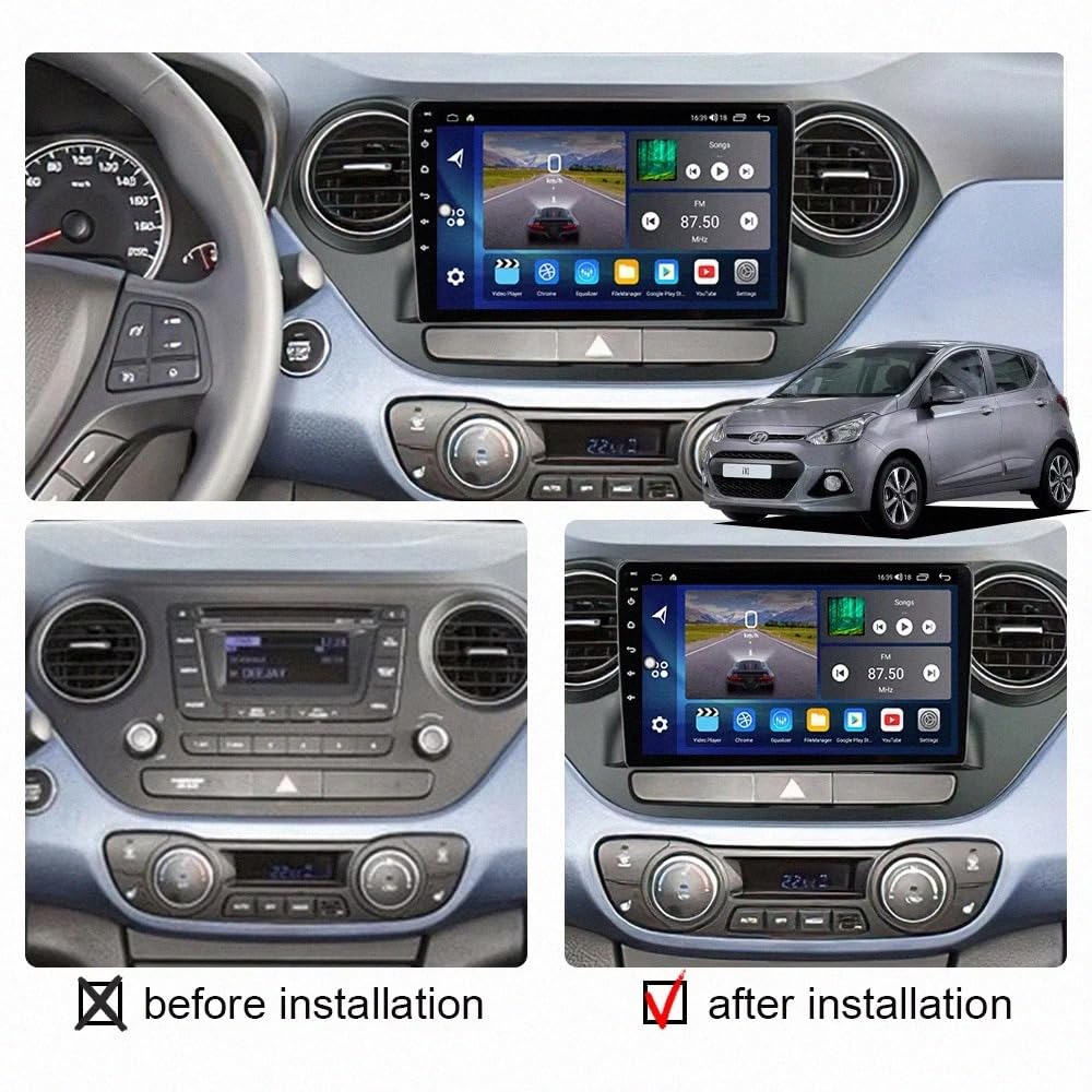 Bezprzewodowy Ekran Apple Carplay Android Auto dla Hyundai I10 2013-2018 Przenośny Ekran Dotykowy Apple Carplay, Nawigacja Gps/Sterowanie, 4 Rdzeń 2G+32G