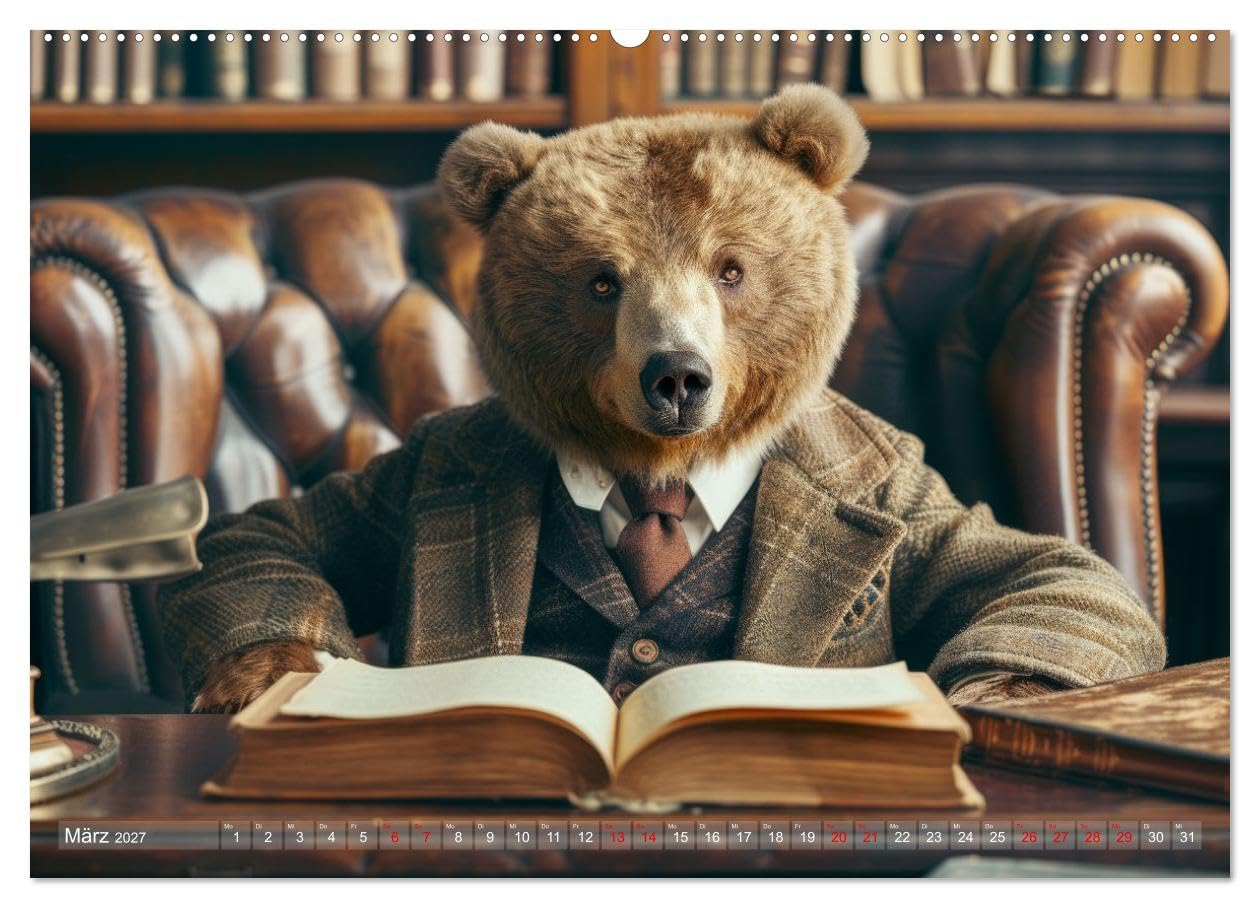 CALVENDO - Bären im Büro (Wandkalender 2027 DIN A2 quer), Monatskalender: Britische Bären in faszinierenden Office Illustrationen