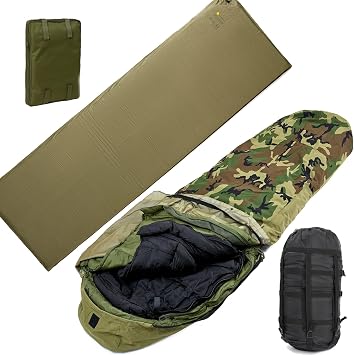MT Army Military Modular Sleeping Bags System, Multi Layered with Bivy Cover for All Season with Alice Embedded Air Self-Inflating Camp Mat