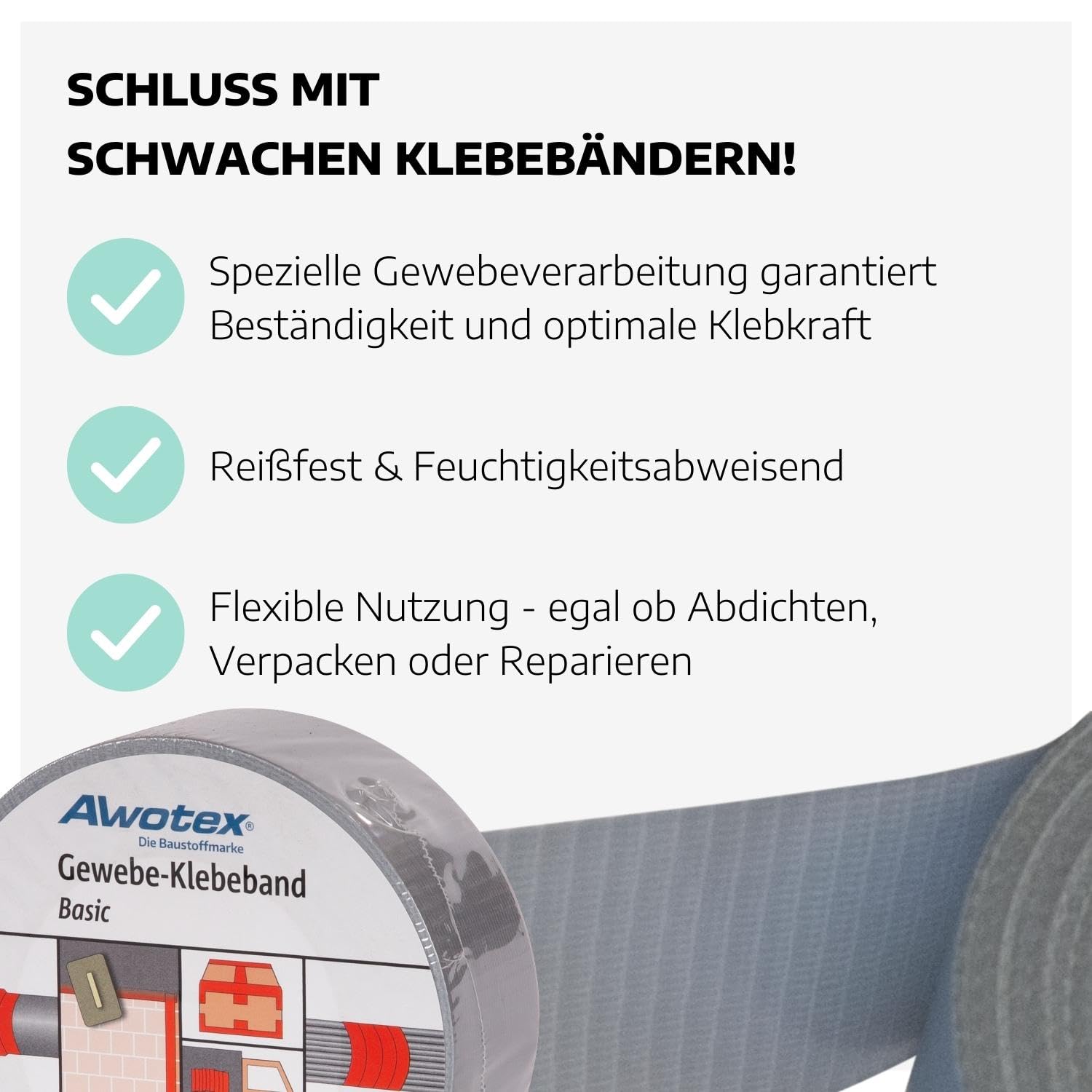 24 x Panzer-Gewebeklebeband 48 mm I Panzertape wasserfest I reißfestes Klebeband wasserdicht I Klebeband extra stark I Panzertape Silber zum Abdichten, Verpacken, Fixieren u.s.w.