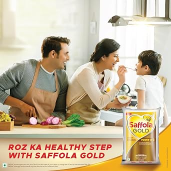 Saffola Gold Refined Oil|Blend of Rice Bran oil & Corn oil|Cooking oil|Pro Healthy Lifestyle Edible Oil 1 Litre Pouch