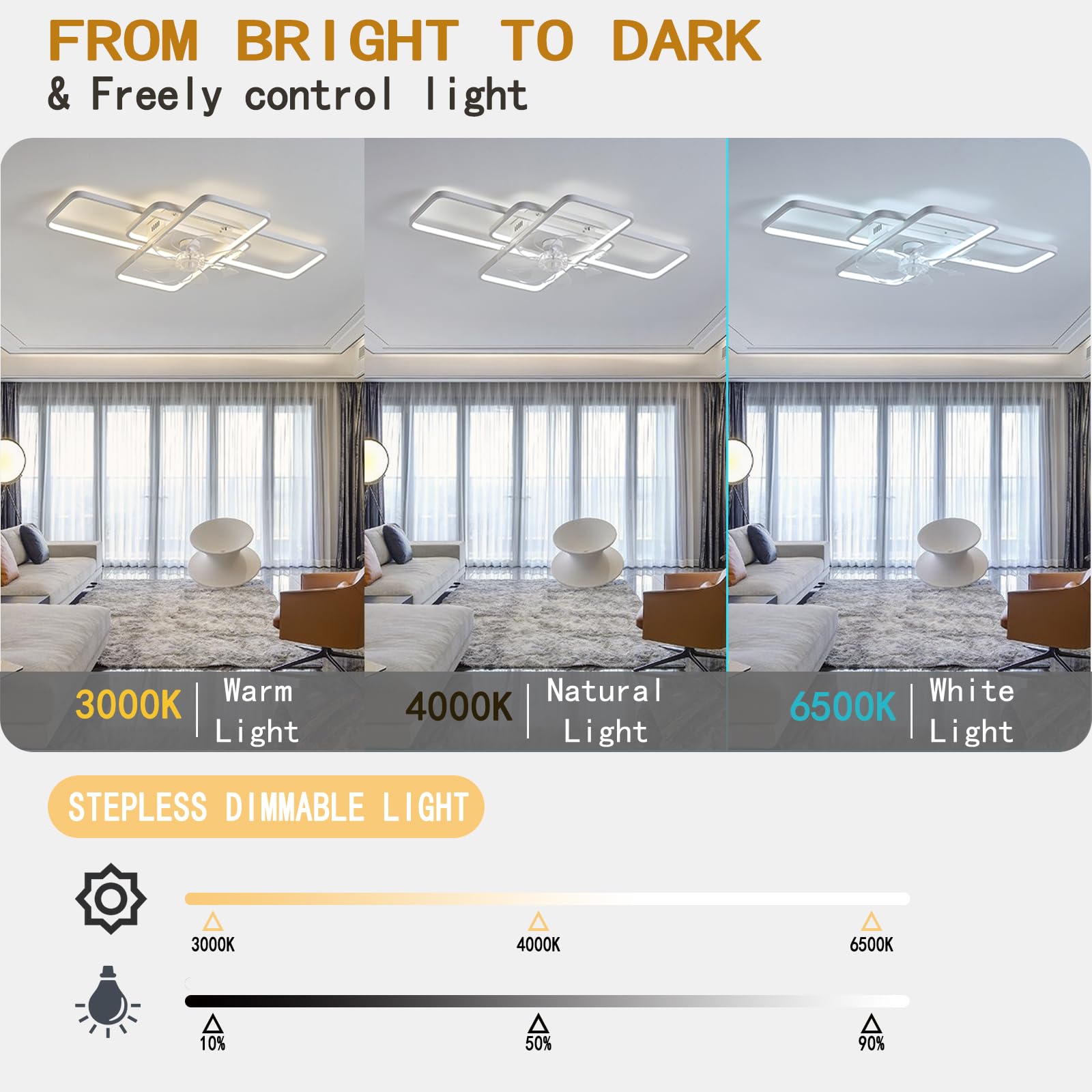 RRBEST Ventilatore da soffitto a LED con luce, creatività 6 fiamme, ventilatore silenzioso dimmerabile Luce da soffitto con telecomando e controllo APP