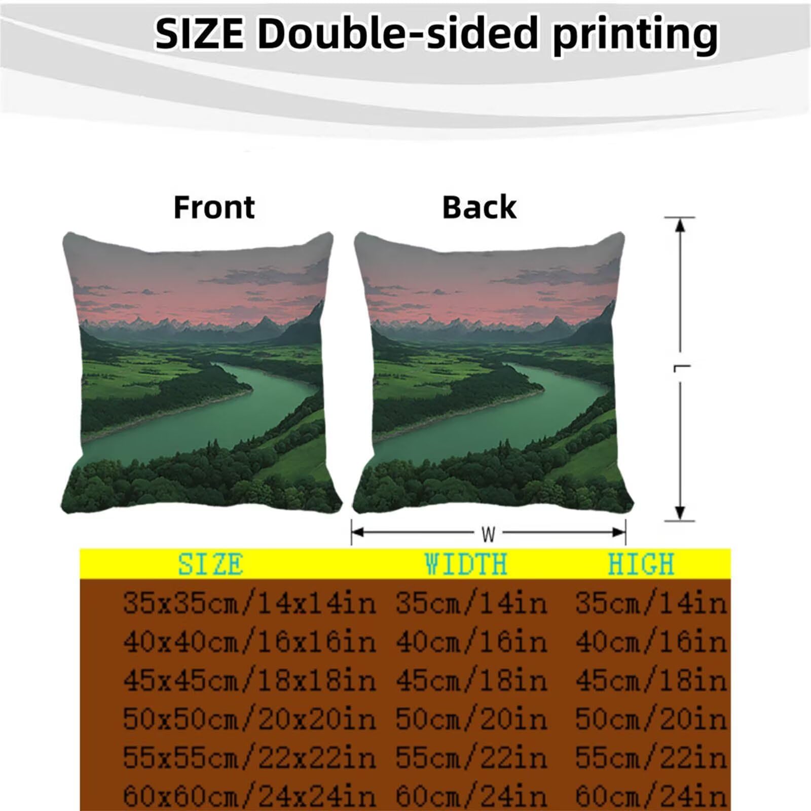 Kissenbezug 60 x 60 cm Fluss, Kissenhüllen 4 Pack DekoKissen Wasserfest Gartenmöbel Set Ländlich Balkon Sofa Outdoor kissenbezüge Beidseitiger Druck für Gartenstuhl Deko Wohnzimmer Geschenke LSJ04680