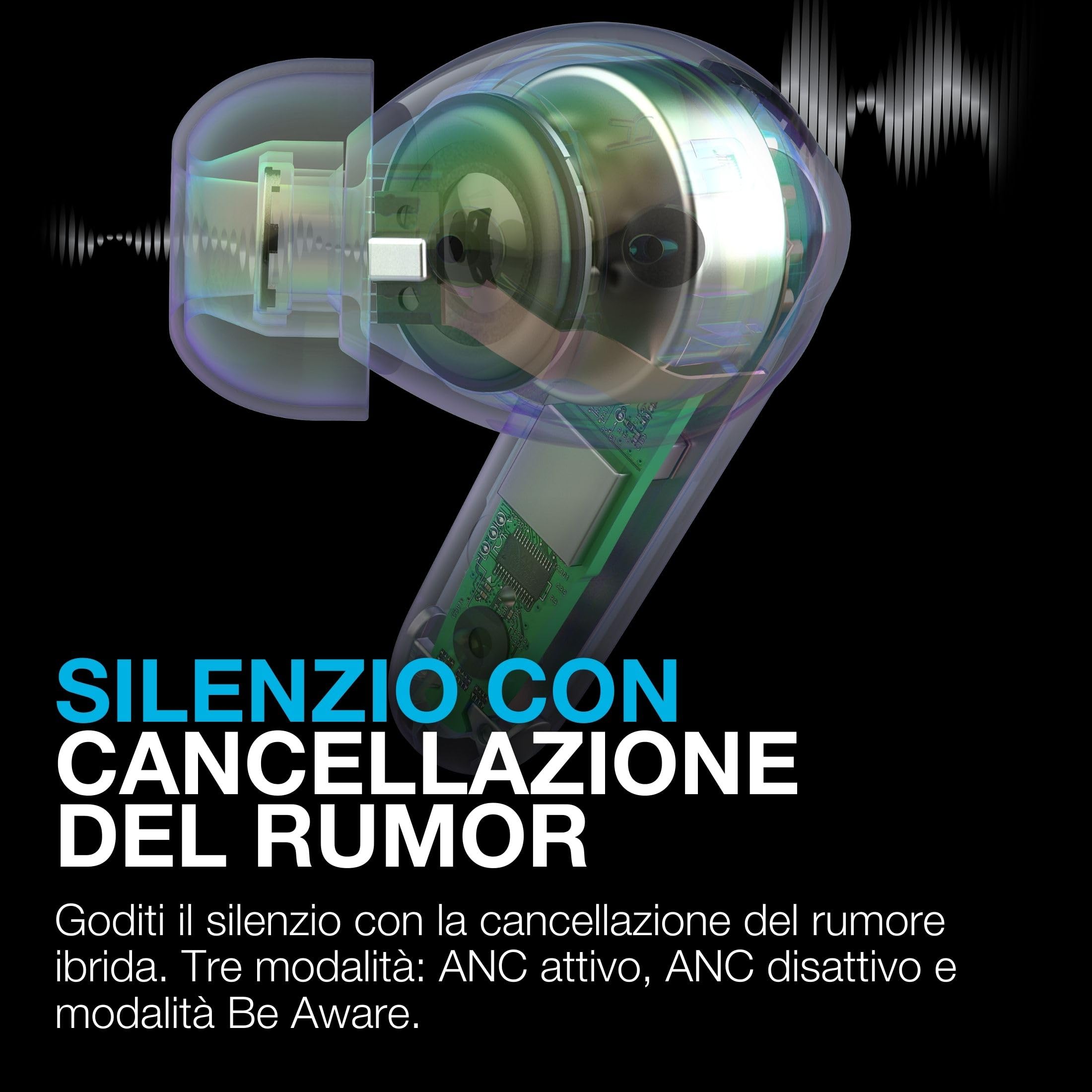 JLab JBuds Pods ANC Cuffie Wireless Bluetooth - Auricolari Bluetooth con Cancellazione Rumore, 56+ Ore Autonomia, True Wireless, IP55 Resistenti Sudore, Audio Personalizzabile, Controllo App, Nero