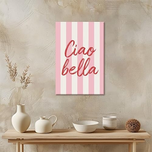 Miniatura 4 de WLZWD Arte de pared con cita italiana Ciao Bella, impresión en lienzo preppy femenina, decoración estética, retro, póster lindo arte de pared