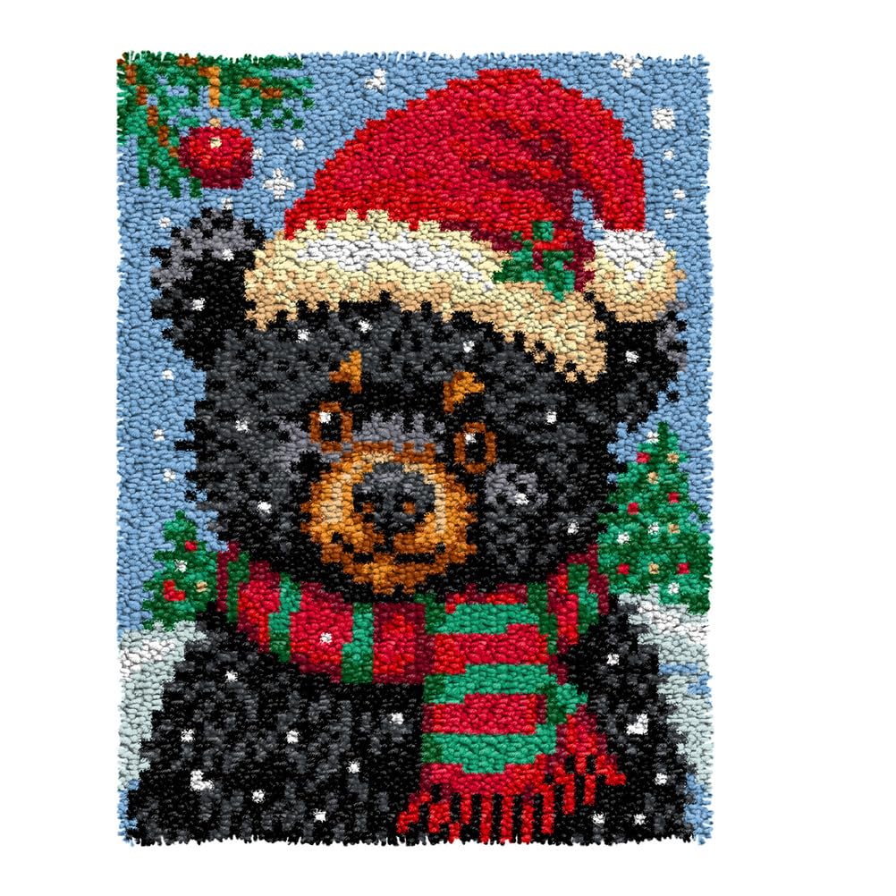 Zfflyh Bear Latch Hook Kits For Adults, Diy Crochet Yarn Rugs Hooking Craft Kit Colour Pre-Printed Canvas Rug Cross Stitch Crocheting Embroidery Tapestry Home Decoration 20.5''X15'',