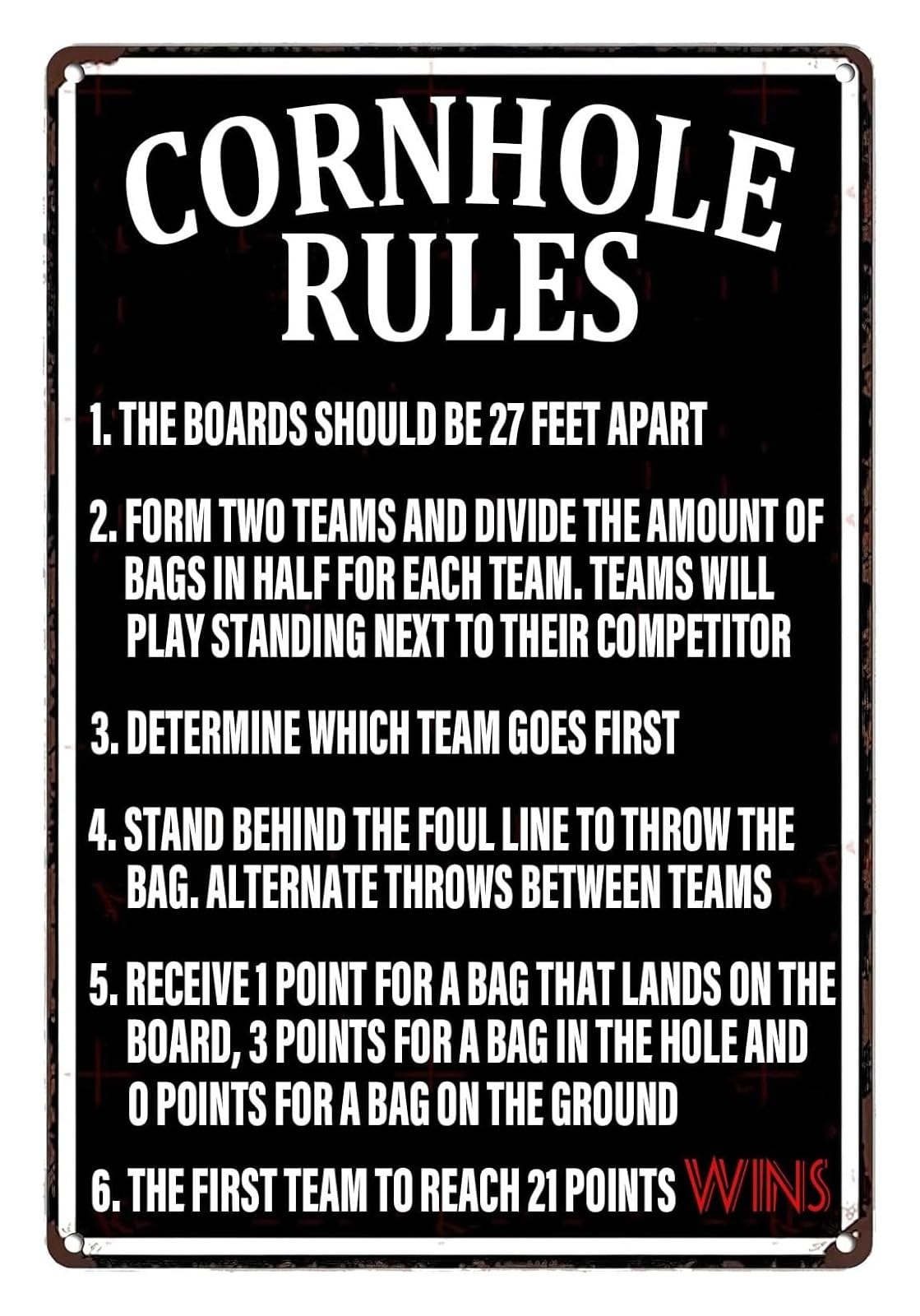 PKNVKZIDK Cornhole Game Rules Metal Sign Vintage Boards 27 Feet Apart Wall-Art for Backyard Bar Garage Man Cave Decor 8 X 12 inch