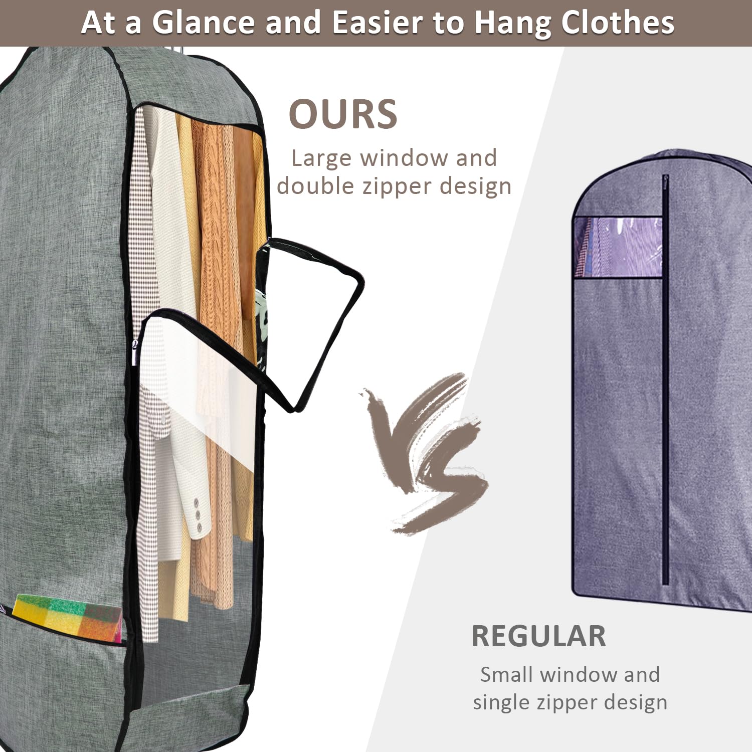 Kleidersack zum Aufhängen von Kleidung, 127 cm, groß, atmungsaktiv, für Schrankaufbewahrung mit 25,4 cm Zwickel, transparente Kleideraufbewahrung, Kleiderhülle für Kleid, Pullover mit