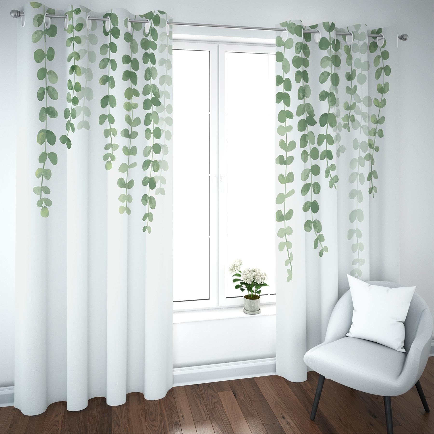 Naturalny zielony liść izolacja termiczna zasłona zaciemniająca liście zasłony sypialnia salon wiosna roślina nadruk zasłony okienne 280 x 250 cm (szer. x wys.) / 140 x 250 cm x 2