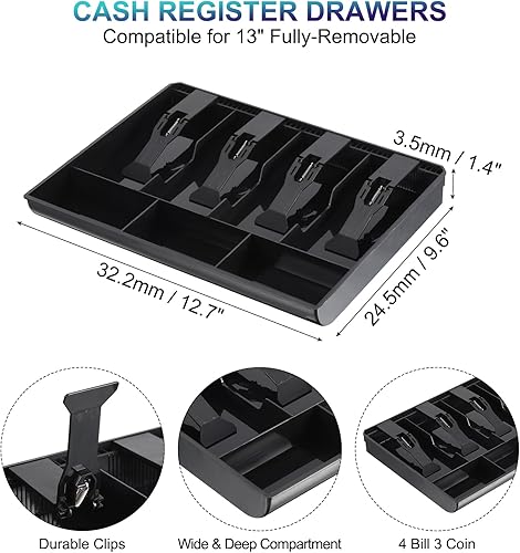 Miniatura 2 de PATIKIL Bandeja de dinero para caja registradora, bandeja de inserción de cajón, organizador portátil de caja de almacenamiento de dinero con clip