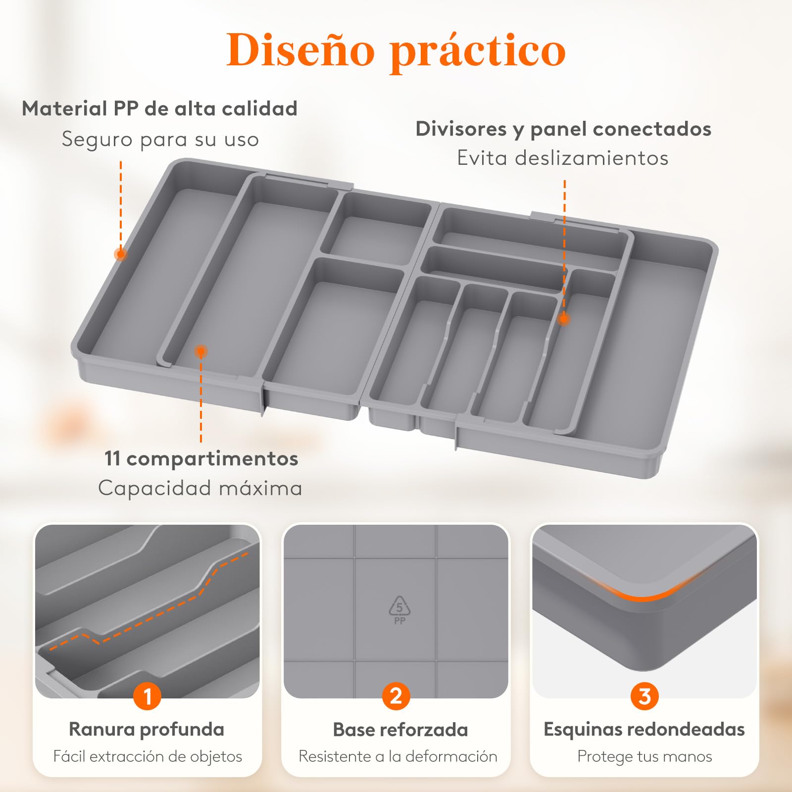 Lifewit Grande Organizador Cubiertos para Cajon, Plástico Bandeja Utensilios de Armario Cocina, Extensible de 54.1cm a 91.4cm, Separador de Cuchara Tenedor Cuchillo Pala Herramientas Pequeñas, Blanco