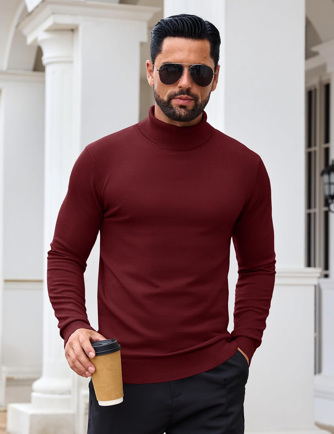 EKLENTSON Men's Turtleneck Sweaters Knitted Pullover Long Sleeve Lightweight Slim Fit Sweater Fall Winter