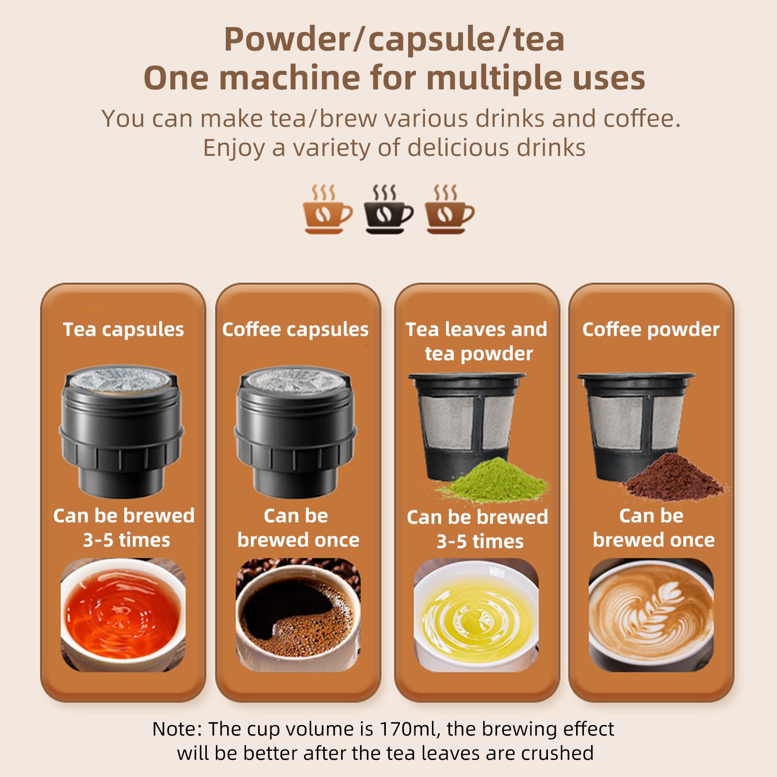 Máquina de Café Eléctrico Portátil Operación de un Botón con 4 Indicadores de Alimentación Luz Inalámbrica Inalta Recargable de café Trabajo con Cápsula de té de Chocolate Polvo