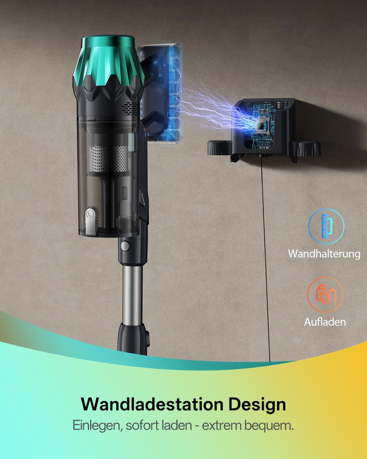 Vexilar V15Max Staubsauger mit Wischfunktion, 55KPa/ 600W/60Min Akku Staubsauger, Kabellos, Knickrohr, Green LED, 1,5L-Behlter, Wandladestation, Anti-Tangle, Selbststehend für Hartböden Teppiche