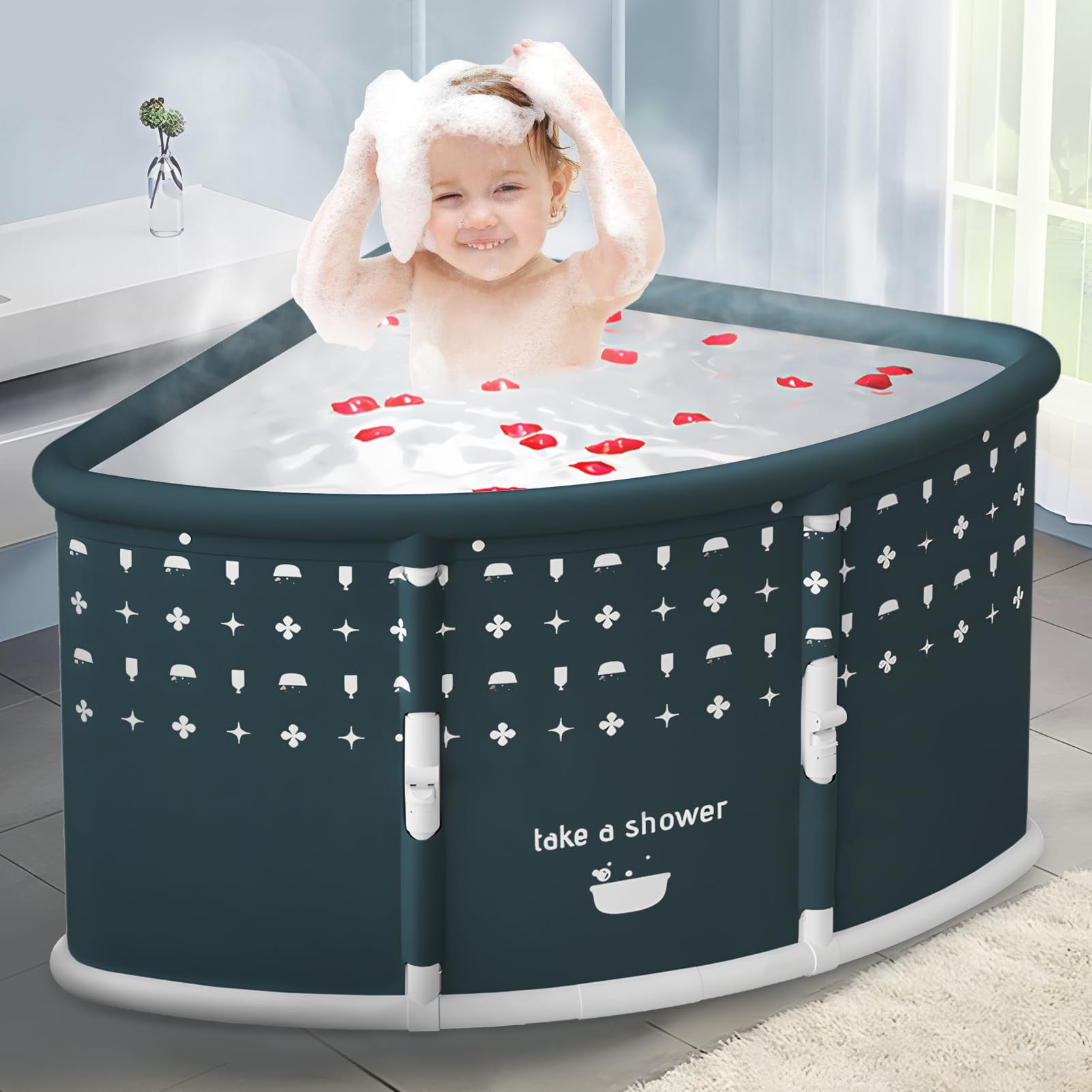 Baignoire Pliable Adulte en Forme d'Éventail, Grande Baignoire Pliable, Baignoires Pliante Autoportante, Baignoires d'Angle Pliante sans Effort (Vert)