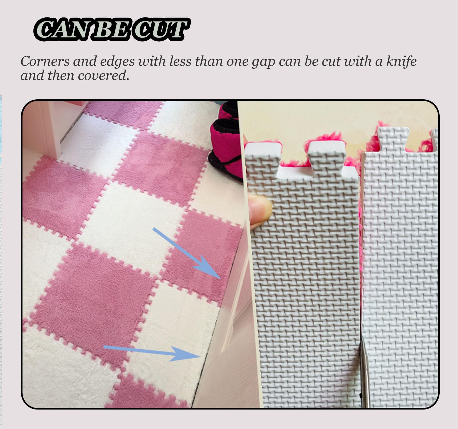 HGOuhKPlüsch-Puzzle-Schaum-Bodenmatte 36-teilige Schaumstoff-Puzzlematte, quadratischer ineinandergreifender Shaggy-Teppich, zuschneidbare Matte, rutschfeste ineinandergreifende Matte Ineinandergreife