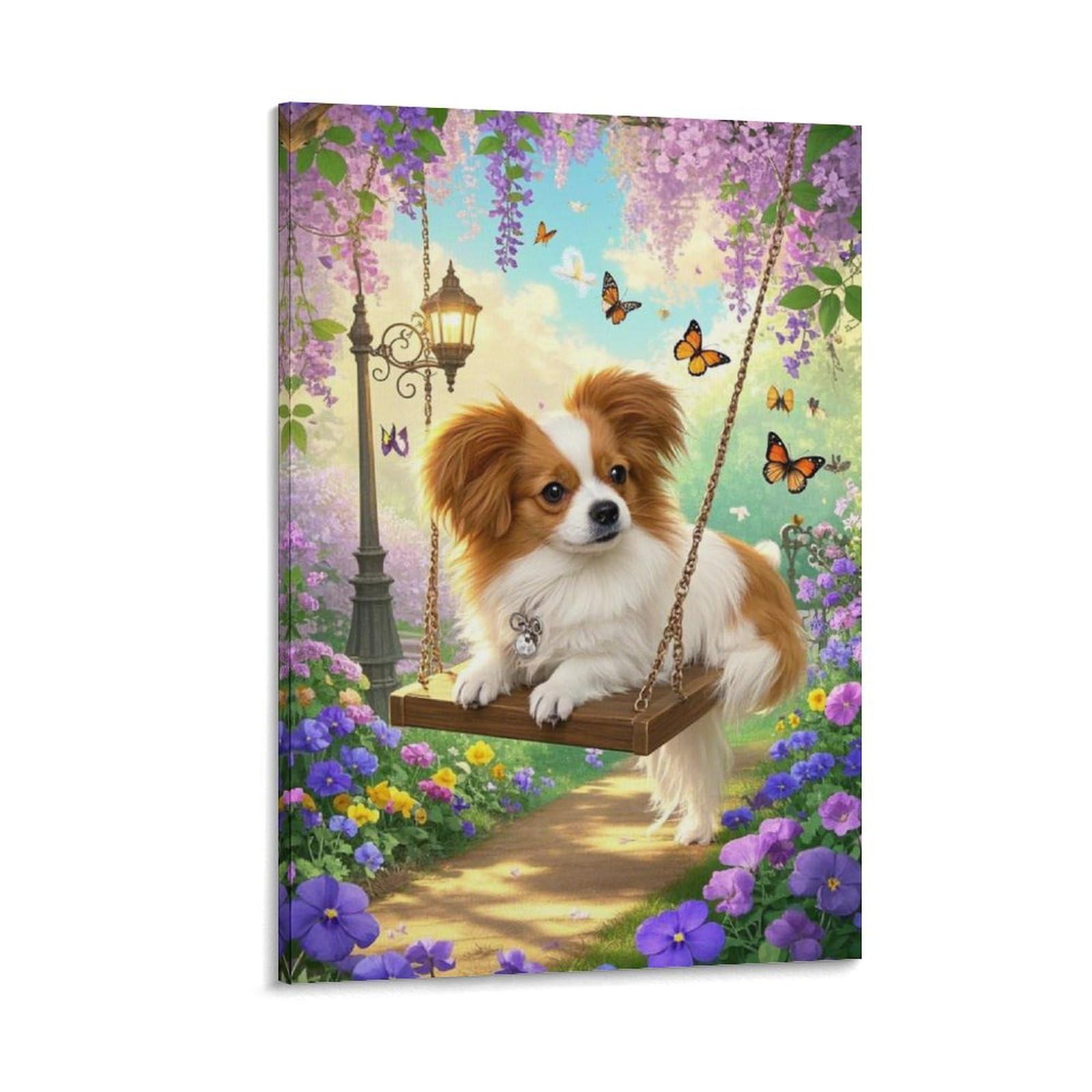 ESPLJQRYX Papillon Puppy Poster Artwork Giclee Canvas Prints Modern Canvas Wall Art Picture Wall Hanging for Bedroom Living Room Decor 08x12inch(20x30cm)