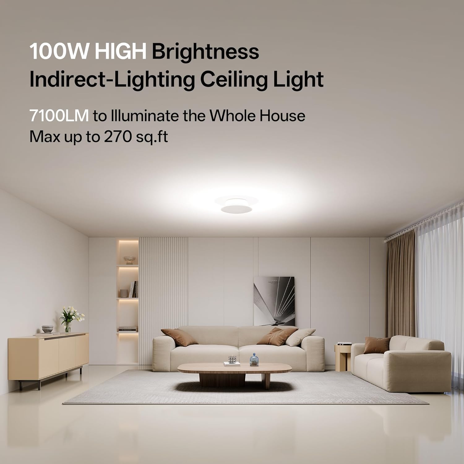 Homelist YX2 100W 7100LM Indirect Lighting Ceiling Light, Eye Protection Flush Mount Ceiling Light, 8in 6000K Diffused Ceiling Light Fixture for Bedroom, Living Room, Dinning Room, Children's Room