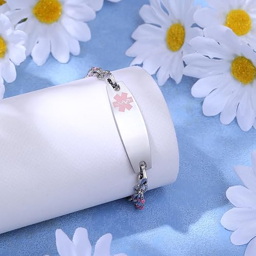 Miniatura 7 de Pulseras de alerta médica personalizadas para mujeres y niñas, pulsera de identificación médica con grabado gratuito con cadena de acero inoxidable