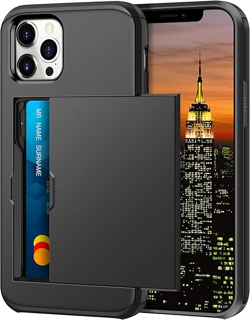 Coolden Compatible with iPhone 13 Pro Case Wallet Case Armor Shockproof Case Heavy Duty Hard Back Soft Rubber Bumper Protective Phone Case Card Holder Wallet Case Cover for iPhone 13 Pro (Black)