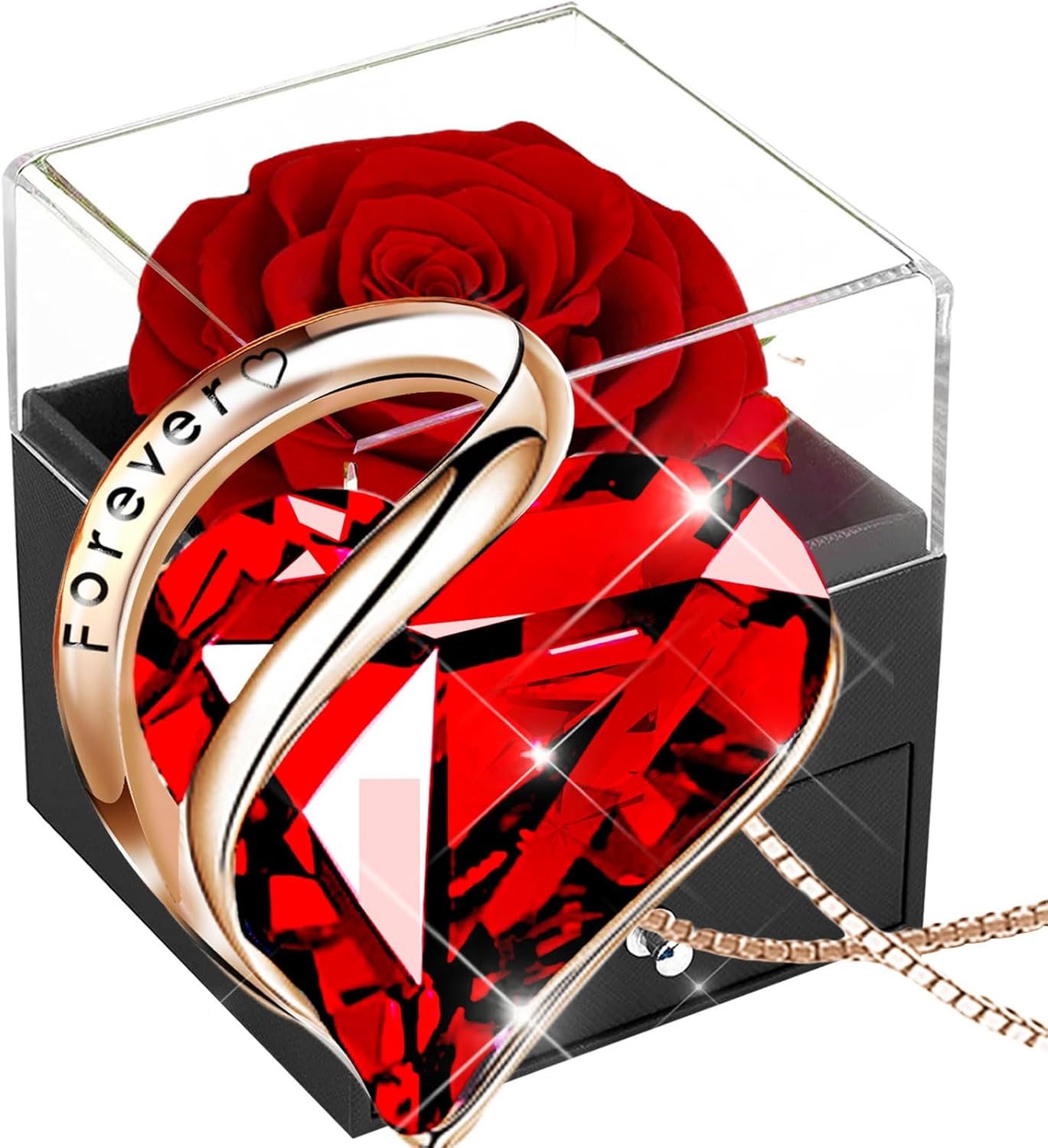 Willuck Ewige Rose Box, Eternal Rose für Freundin,Infinity Rosen für Damen,Immer Echte Rosebox Geschenke für Frauen am Valentinstag Weihnachten,Hochzeitstag,Geburtstag, Mama