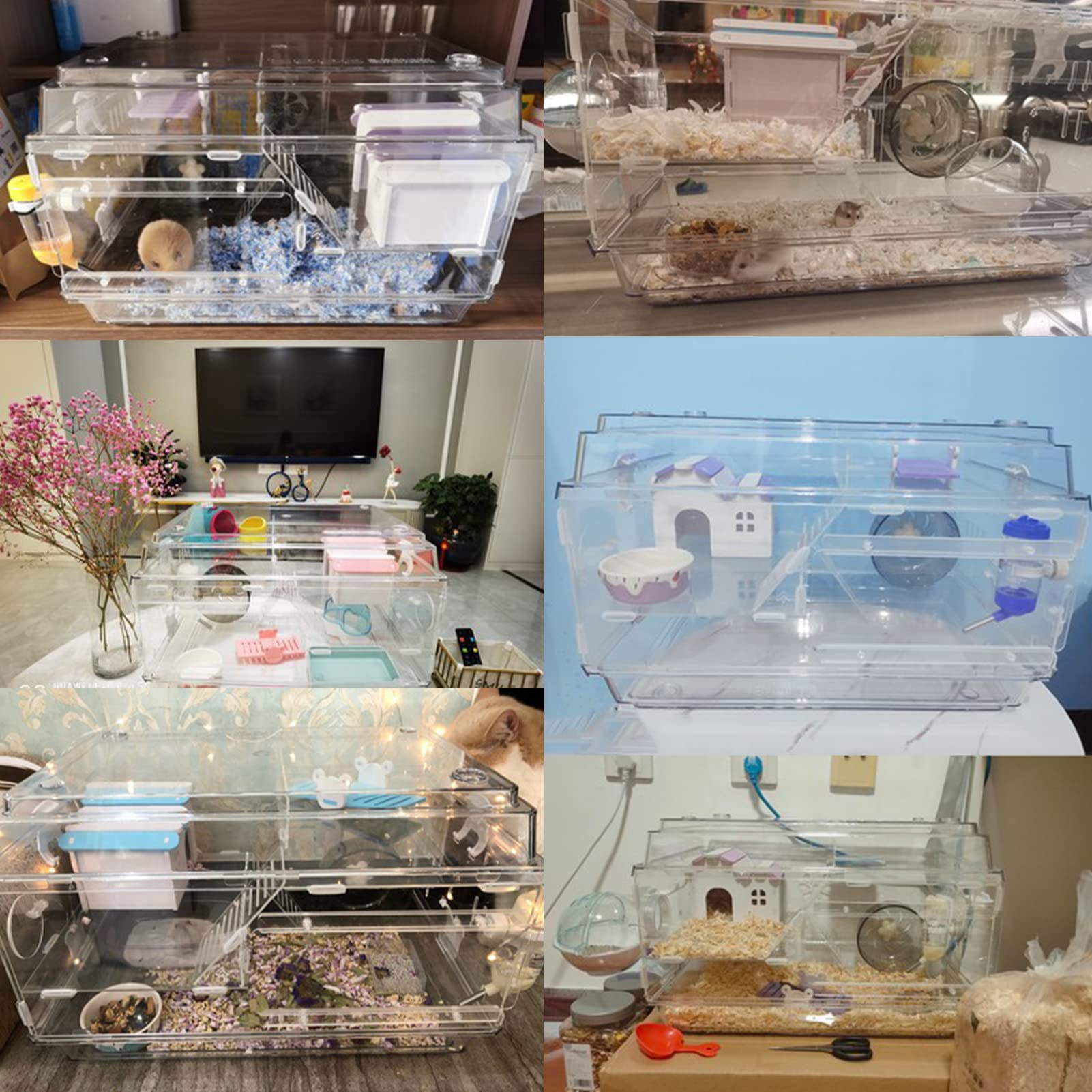 xixihome Jaula para hámster sirio, hámster enano, jaula de hámster ruso para ratas, conejillo de indias, hábitat, acrílico transparente, casa de animales pequeños para mascotas, 47 x 31 x 31 cm