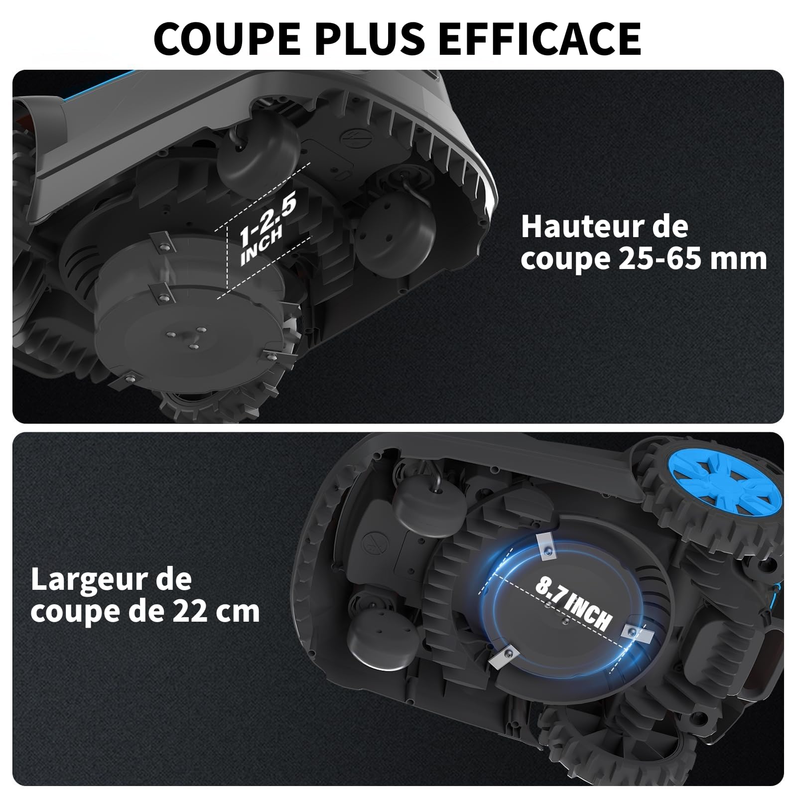 LEADZM Robot Tondeuse sans Fil Automatique 1200m² - Recharge Auto — vue 3