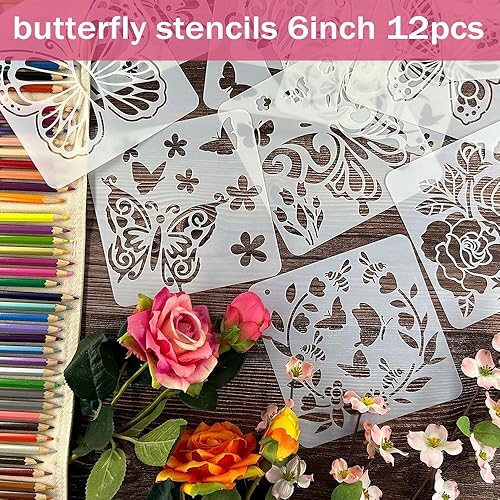 Miniatura 2 de Plantillas de mariposa para pintar, 12 plantillas de pintura reutilizables de plástico de 6 pulgadas para manualidades en paredes de cavnas de roca