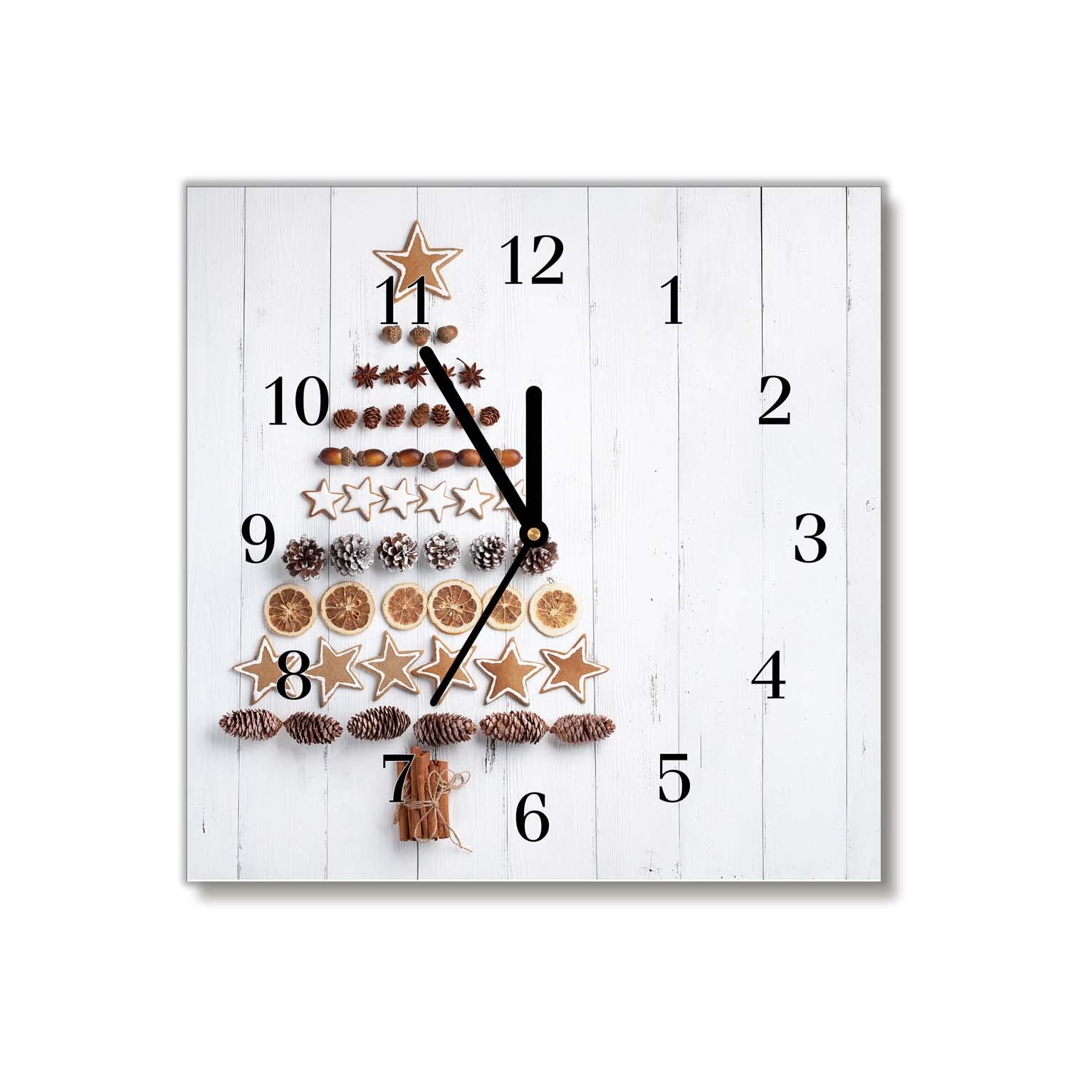 Horloge murale en verre Tulup 30x30 cm carré motif Noël avec aiguilles blanches