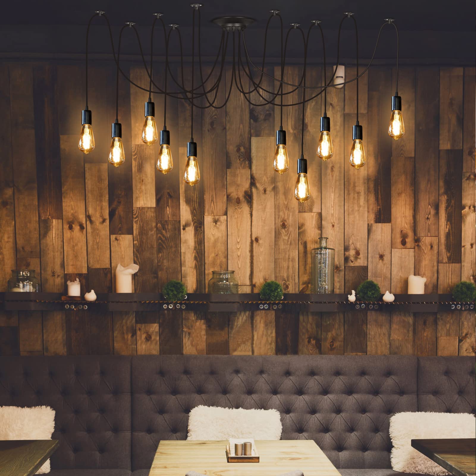 Spinne Kronleuchter DIY Deckenleuchte Lampe Kopf Pendelleuchte Halter Retro Industry Ceiling Light Speisesaal Schlafzimmer Wohnzimmer Esszimmer Hotel Dekoration (10 Kopf)