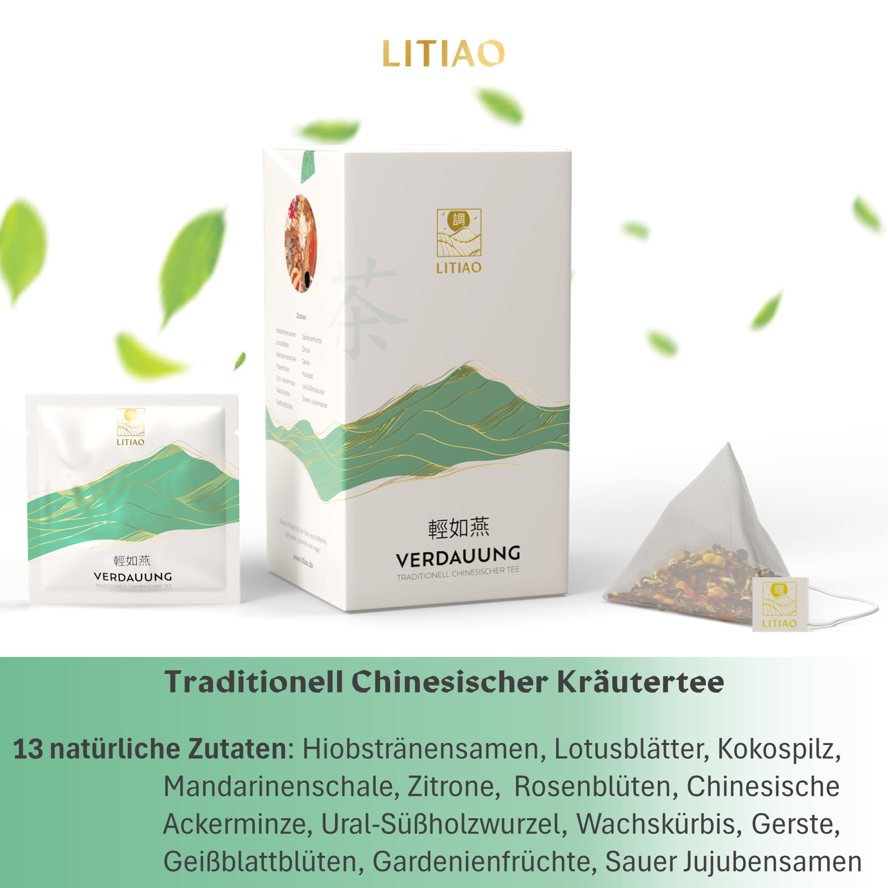 LITIAO VERDAUUNG - Traditionell Chinesischer Kräutertee | Mit 13 TCM-Kräutern | 45 Pyramidenteebeutel | Koffeinfrei | 3 Packung