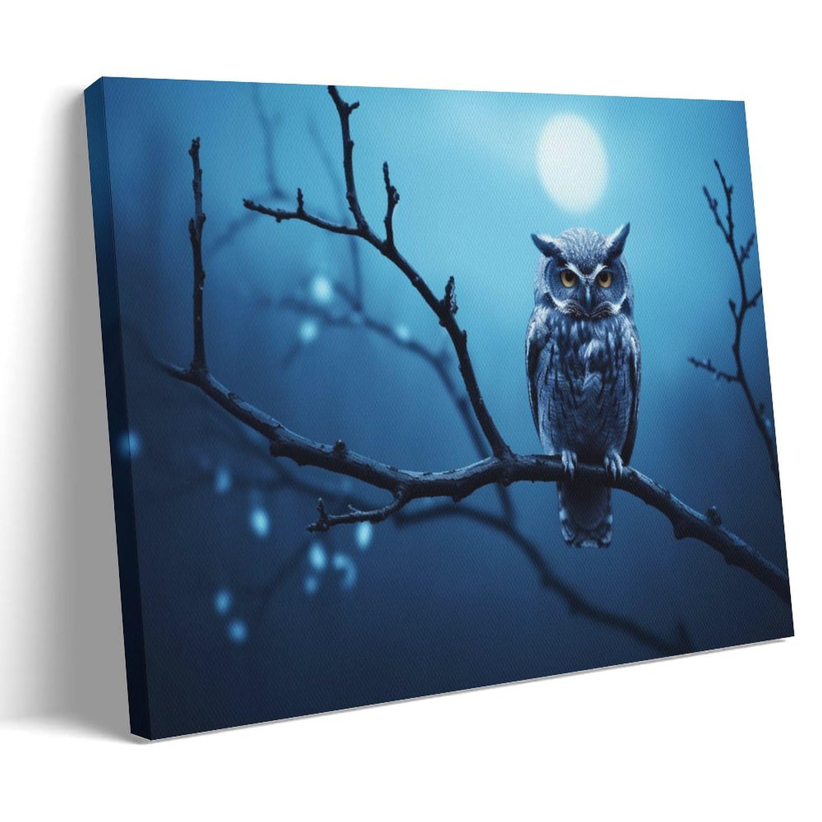 GMUKIFFY Night Owl Painting on Canvas Wall Art Birds Tree Branch Moon Vintage Stretched And Framed Canvas Prints Artwork for Home Decorations Ready to Hang Wall Decor 16x24inch(40x60cm)