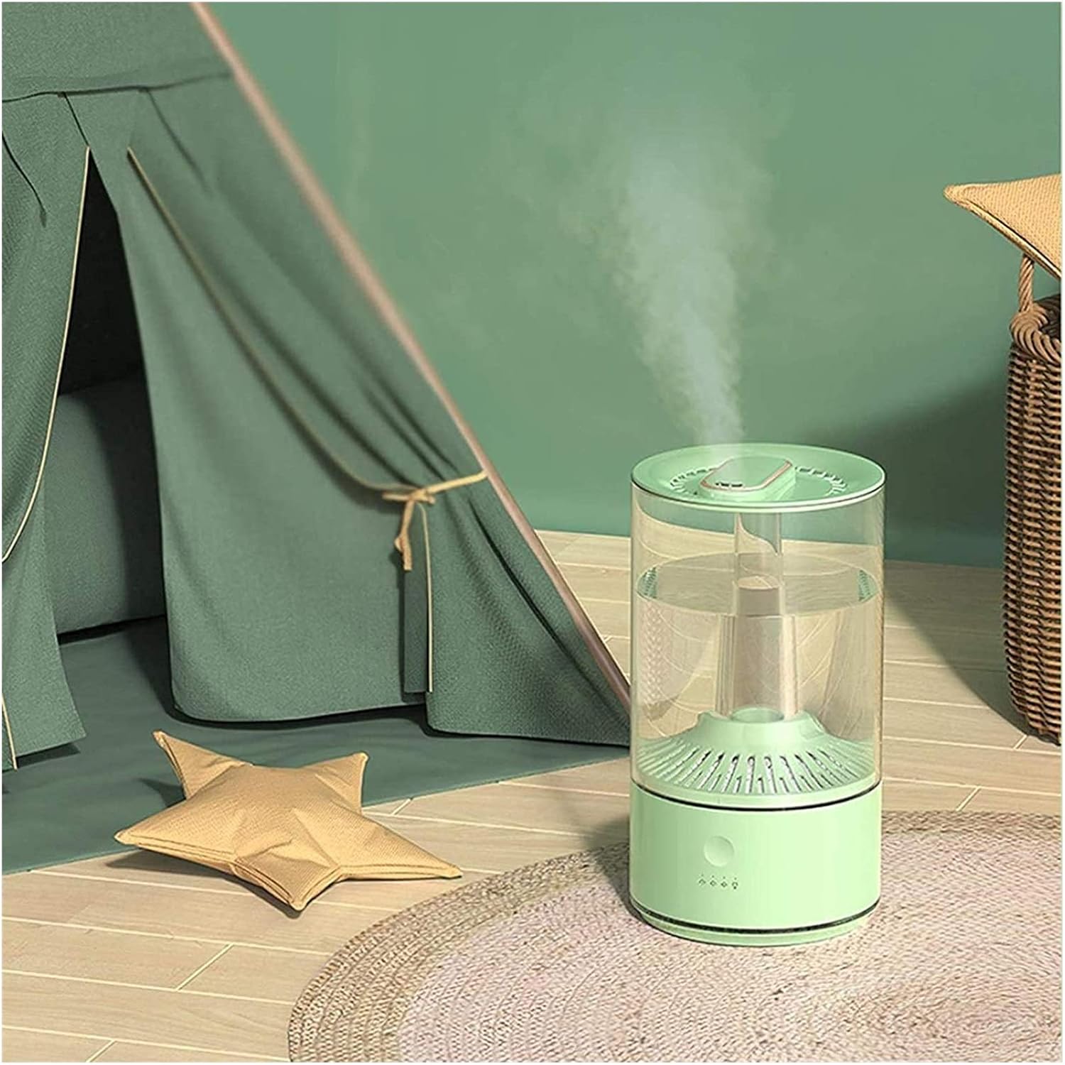 Cool Mist Humidifier Filter Free 5.5L 24 Hour Run Time Whisper Quiet for Home Bedroom Nursery and Office Clear and Green