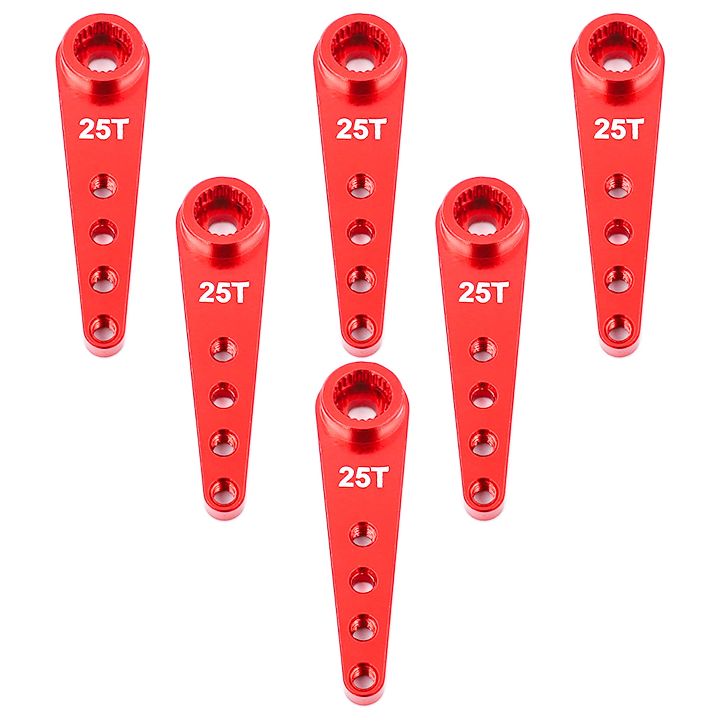 Raflot 6PCS 25T Servo Horn 37mm Aluminum Alloy 25 Teeth Extension Steering Arm Server Compatible with Futaba Savox Power HD HSP MG995 MG996 Servos for RC Car Truck (Red)