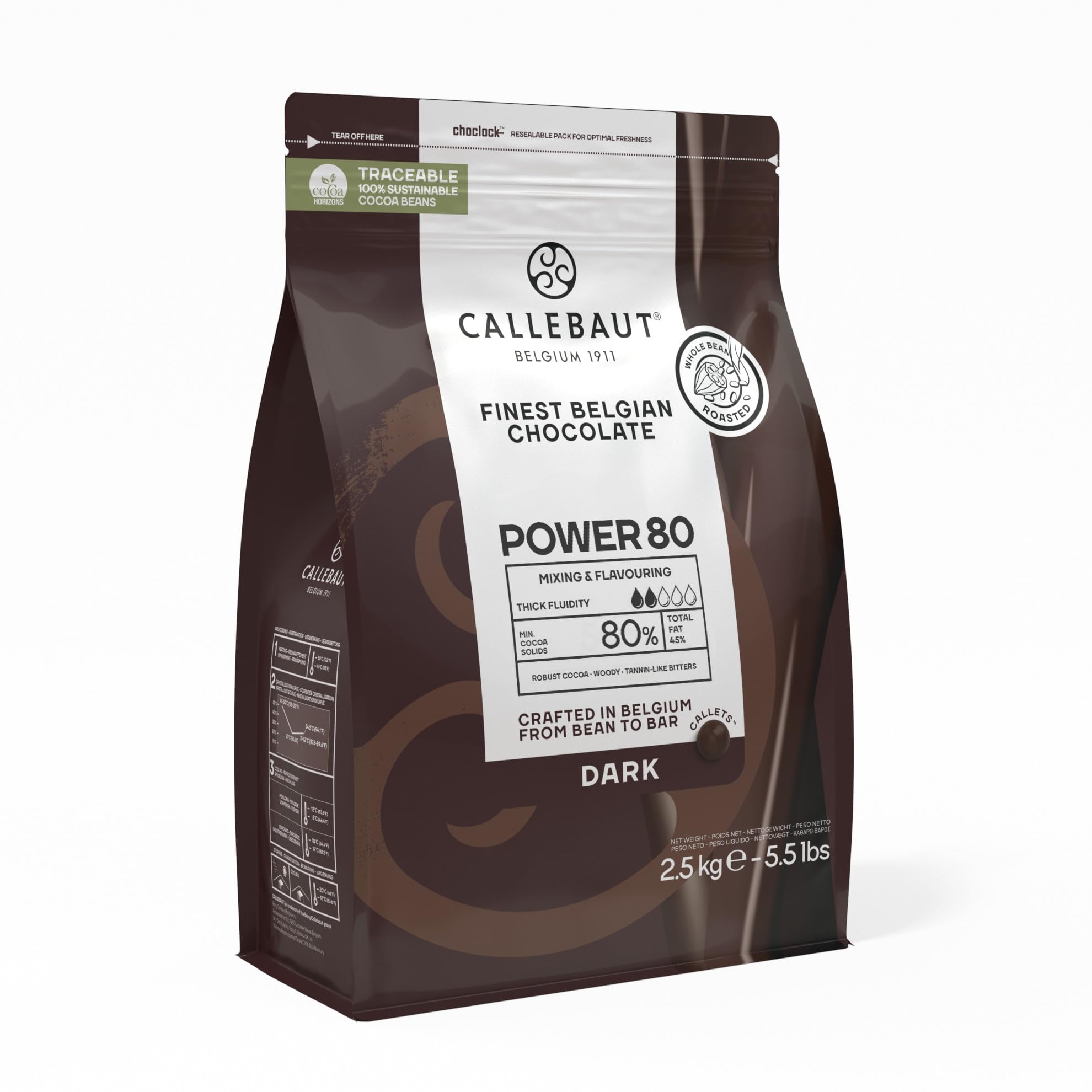 CALLEBAUT Power 80% Chocolat Noir Plus de Goût Plus de Puissance et d'Intensité sans être Trop Amer 2,5 kg
