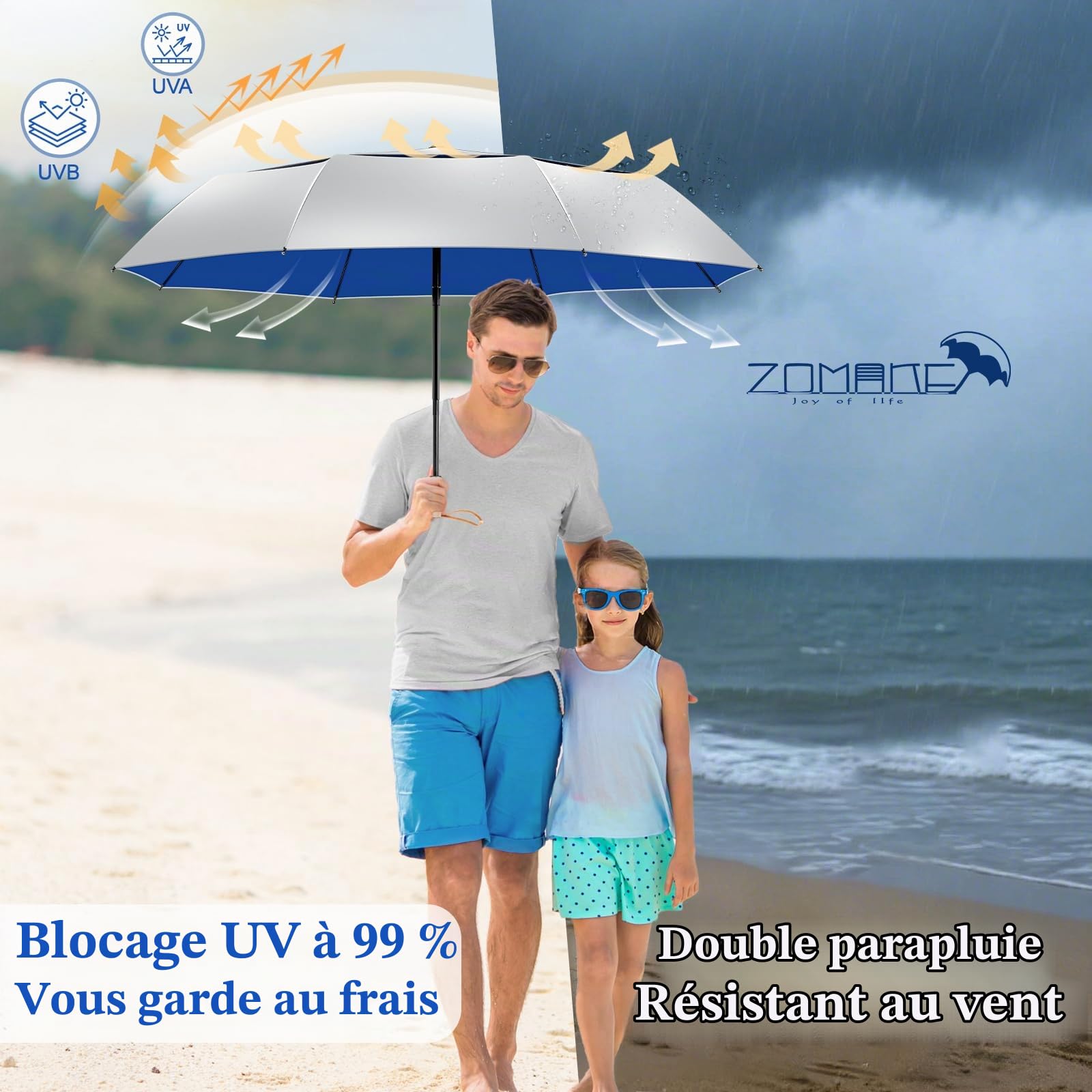 ZOMAKE Parapluie Pliant Anti Uv,Parapluies Compact Automatique Anti TempêTe,Petit Ombrelle Soleil Solide Avec PoignéE En Bois Pour Homme Femme