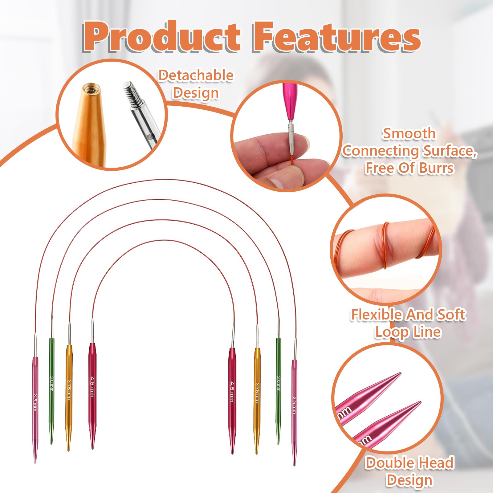 Lwuey Juego de Agujas Circulares Intercambiables Aluminio para Tejer 3-8mm | Agujas de 5 cm de Largo Ligeras 4 Cables Flexibles,Funda de Almacenamiento para Manualidades,Artesanías y Proyectos DIY