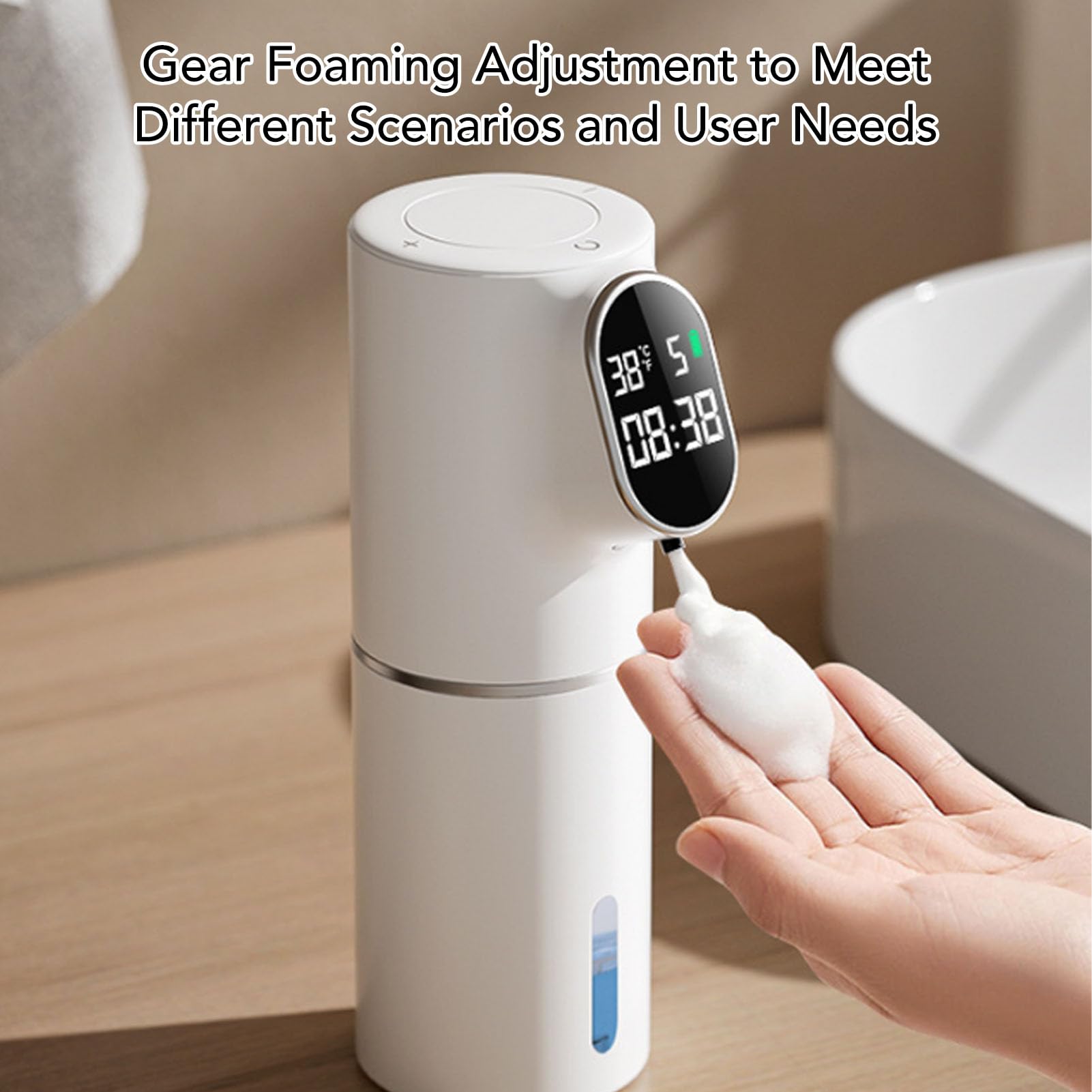 Dispensador automático de jabón espumoso, eléctrico sin Contacto, Recargable por USB, operado por Sensor para Cocina, baño, Material ABS, Capacidad de 320ml, tamaño 211x70mm (Blanca)