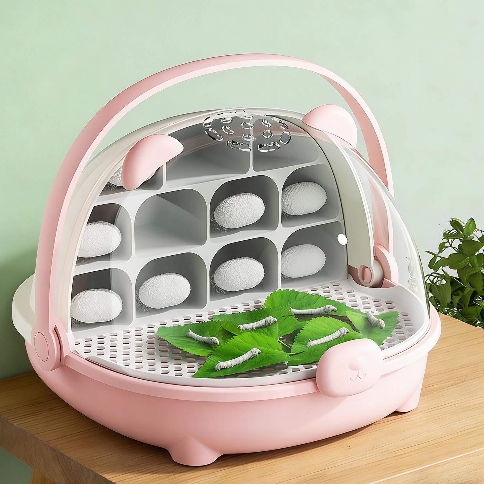Caja De Crecimiento De Gusanos De Seda, Cápsula Espacial para La Cría De Gusanos De Seda, Jaula De Hábitat Animal,Caja De Alimentación con Asa, para Cría De Gusanos Y Pequeños Reptiles (B)