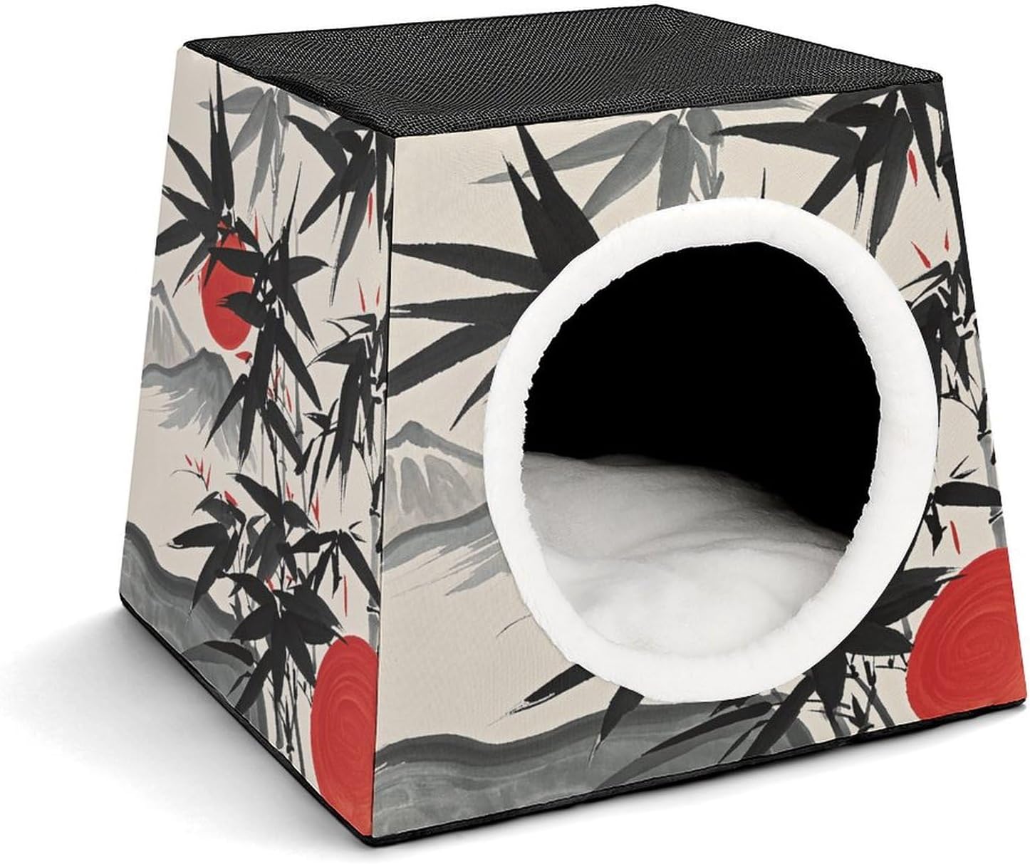 Pet Sleeping Nest Bed, Ink Painting of Red Sun and Mountains Printed Dog House Cat Nest, Winter Pet House are Suitable for Most Cats, Dogs, and Other Small Pets