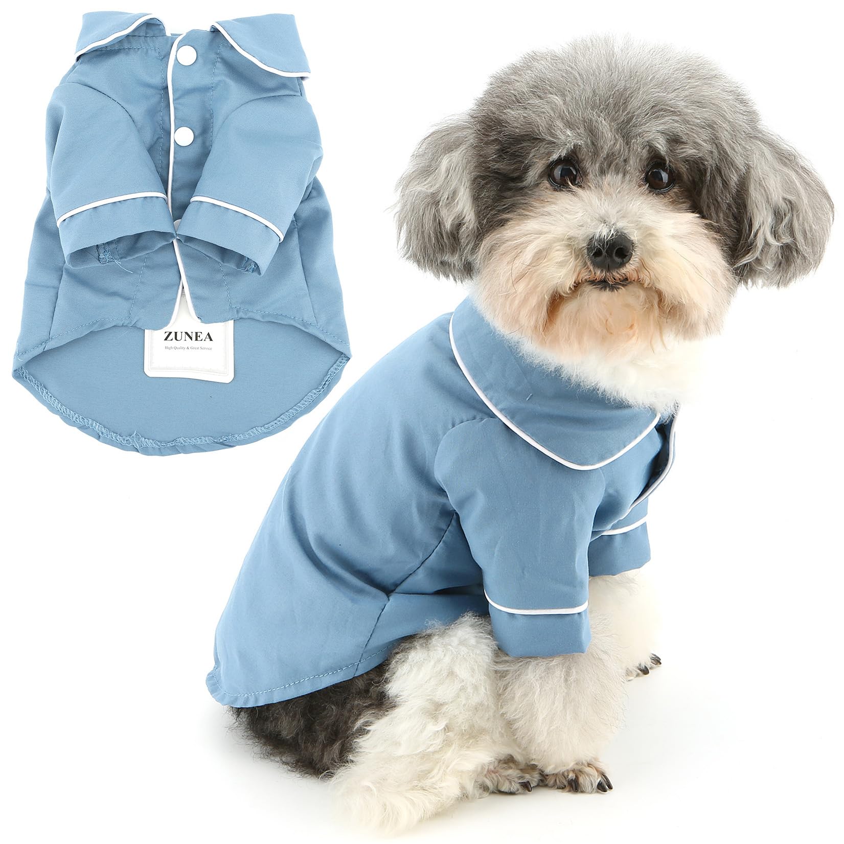 Zunea Dog Shirt Pyjamas for Small Size Dogs Soft Breathable Puppy Sleeping Clothes Lapel Indoor Pjs Two-Legged Pajamas Shirts Outfits Holiday Party Pet Apparel for Chihuahua Yorkie Blue XXL