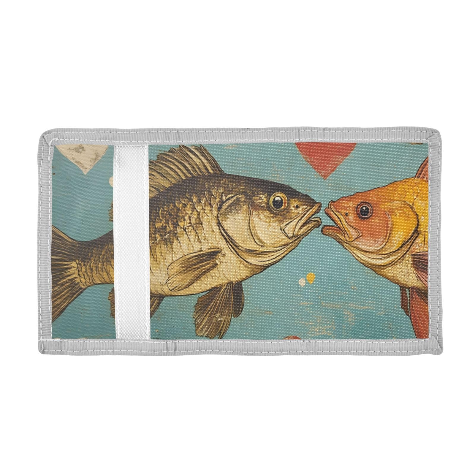 FOLIOSA Kids Wallet for Boys Girls Fish Valentines Print Youth Wallet with Zipper Pocket Card Holders, Novelty Wallet 4.9×2.9 in